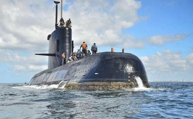 This undated photo provided by the Argentina Navy shows the ARA San Juan, a German-built diesel-electric vessel, near Buenos Aires, Argentina.