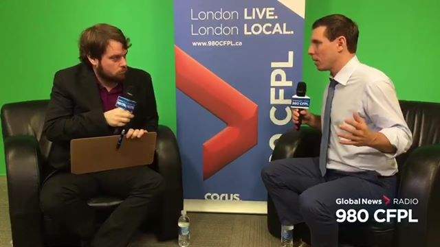 Patrick Brown being interviewed by 980 CFPL's Craig Needles on Nov. 30, 2017.