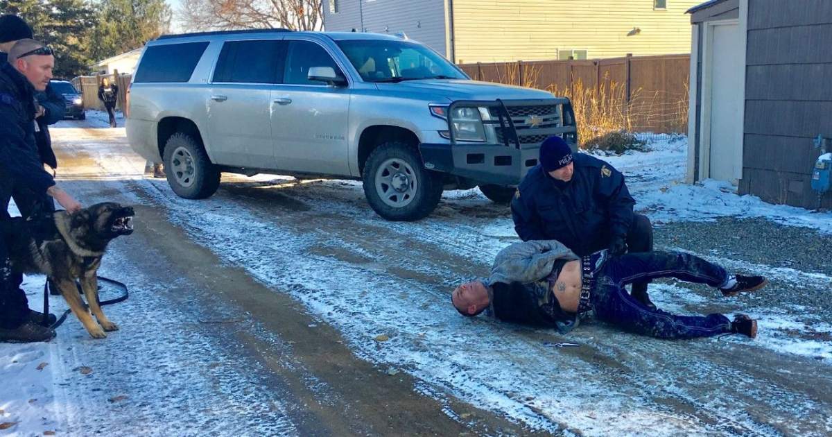 This photo shows the arrest of Michael Shawn Boyer.