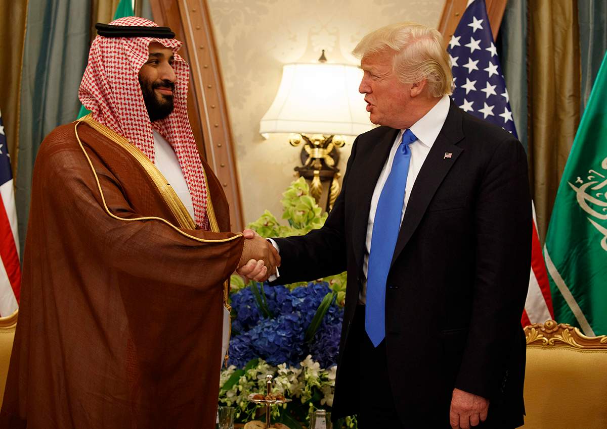 In this Saturday, May 20, 2017 file photo, President Donald Trump shakes hands with Saudi Deputy Crown Prince and Defense Minister Mohammed bin Salman during a bilateral meeting, in Riyadh.