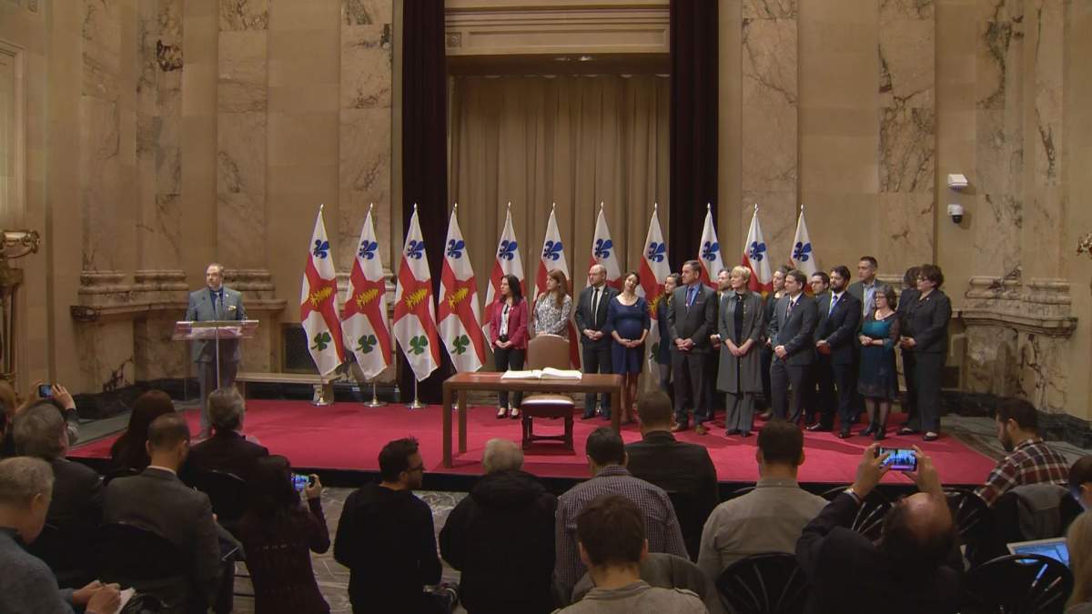 Sud-Ouest borough mayor Benoit Dorais speaks as Valérie Plante reveals her executive committee, Monday, Nov. 20, 2017.