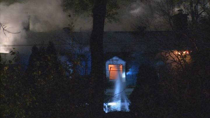 A fire destroyed a nearly 200-year-old home in Saint-Leonard overnight. Saturday, Nov. 4, 2017.