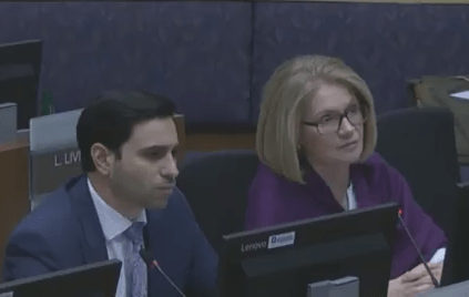 London North Centre Liberal MP Peter Fragiskatos and London West Liberal MP Kate Young address the corporate services committee during their semi-annual meeting Nov. 15, 2017.