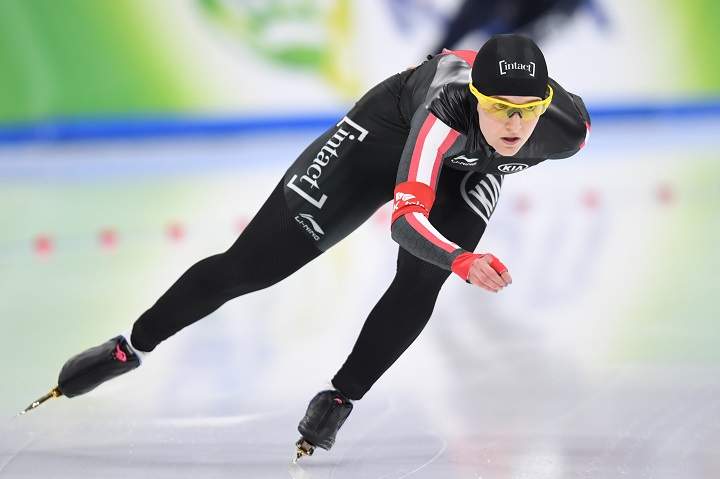 Heather Mclean of Winnipeg competes in the women's 1000m race during the ISU World Single Distances Speed Skating Championships on Feb 11, 2017 in Gangneung, South Korea.