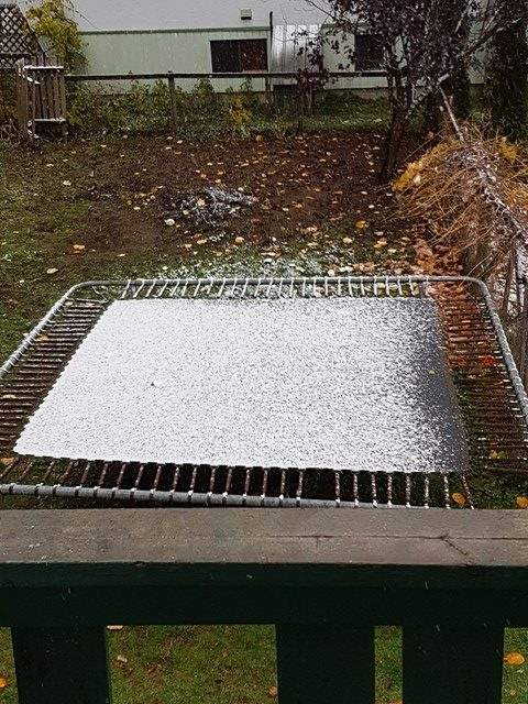 A trampoline covered in snow in Hope on Nov. 2, 2017.