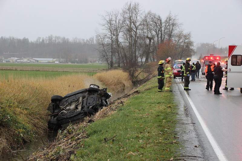Firefighters say four people were in the vehicle, but no one suffered life threatening injuries.
