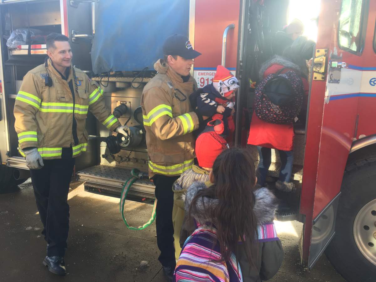 The kids are hanging out with Edmonton Fire right now, getting a look inside a fire truck!