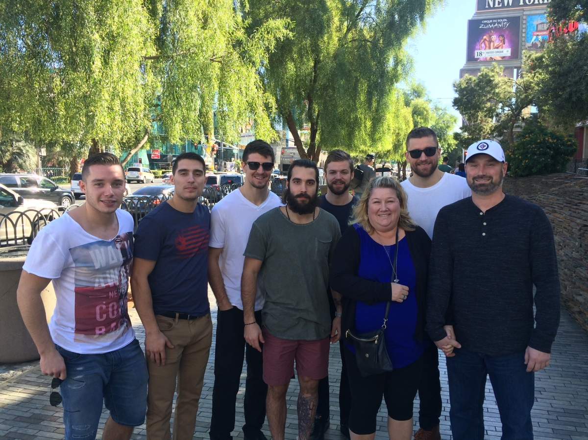 Jeff and Jocelyn Sichello ran into Winnipeg Jets players Marko Dano, Brandon Tanev, Mark Scheifele, Mathieu Perreault, Josh Morrissey and Blake Wheeler while walking the Strip in Las Vegas on Tuesday.