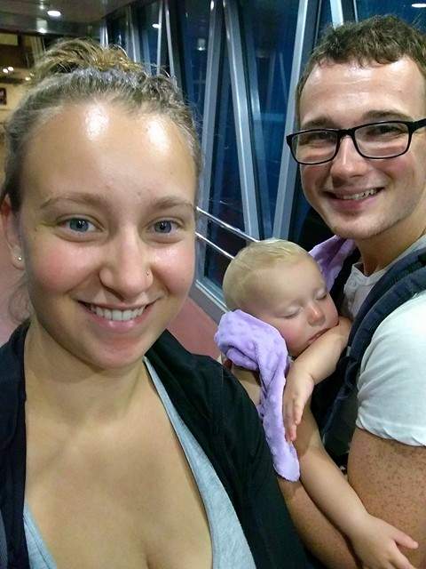  MacKenzie Pešl, Brandon Olson and their daughter finally boarded a flight out of Bali bound for the Okanagan.  
