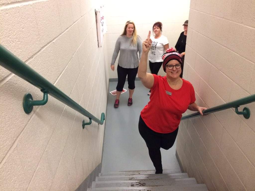 United Way Elgin Middlesex CEO Kelly Ziegner poses in the One London Place stairwell during the 2017 fundraising event.