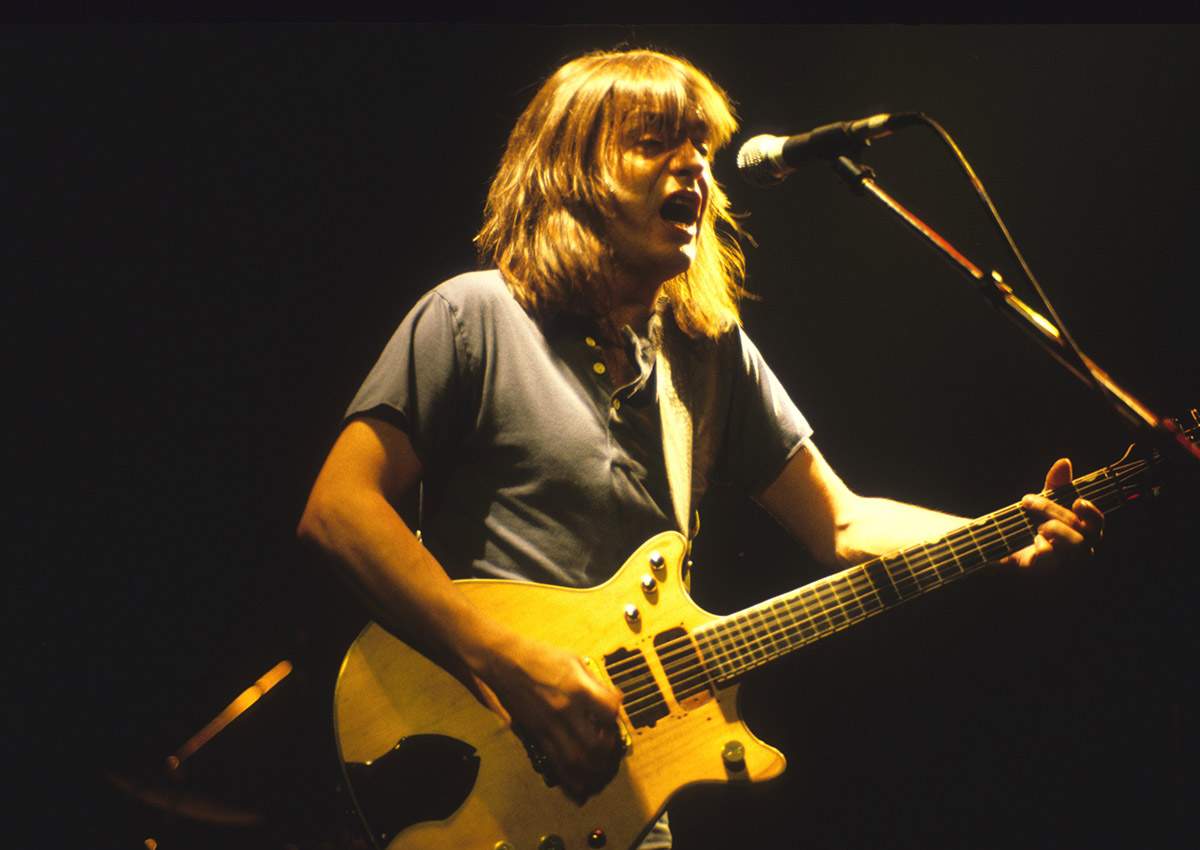 Malcolm Young of the rock band AC/DC performs at the Met Center in Bloomington, Minn., on the Fly On the Wall tour on Sept. 29, 1985.