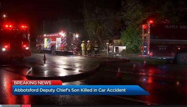 Emergency crews on scene of the car crash in Maple Ridge.