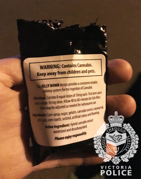 A package of marijuana gummies that were handed out in Victoria’s James Bay neighbourhood on Halloween, police said.