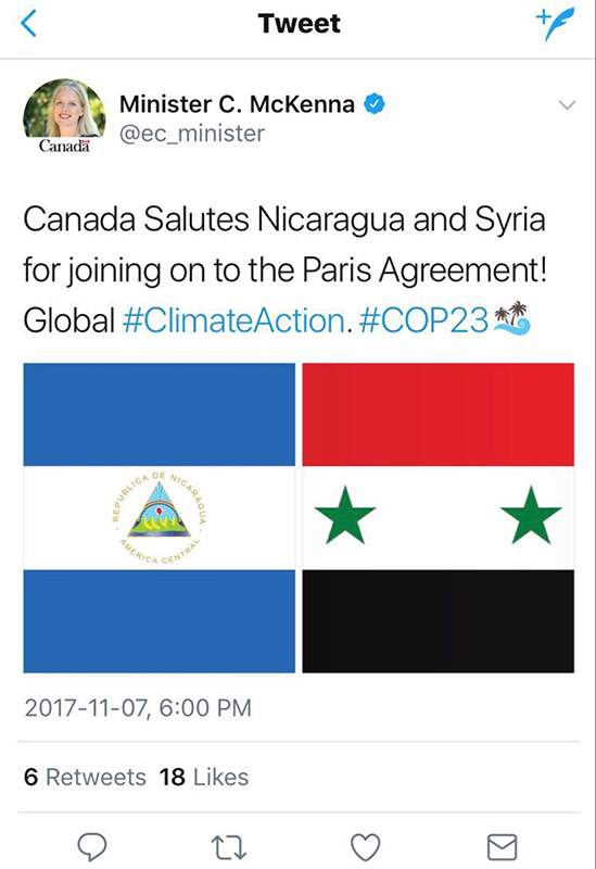 Catherine McKenna accidentally praises Syria on Twitter, blames staff for error - image
