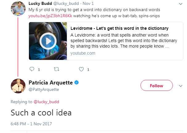 Patricia Arquette tweeting her support for Levidrome to Levi’s dad.
