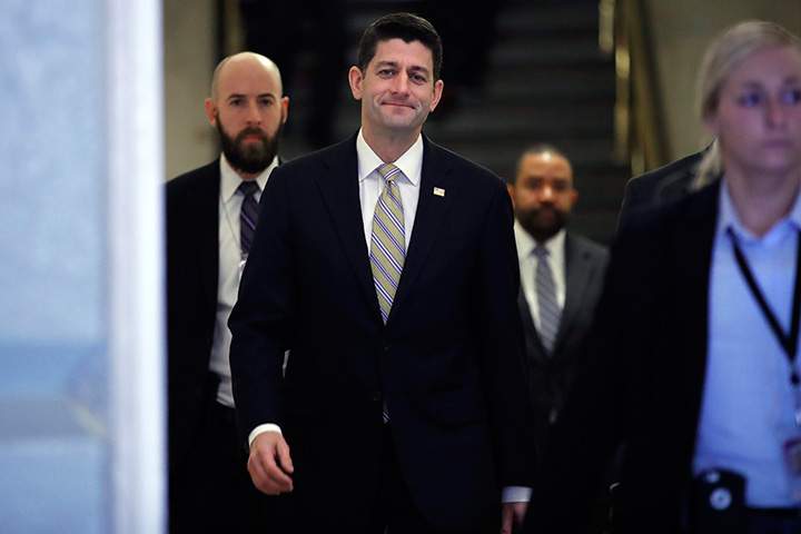 House Speaker Paul Ryan arrives for a meeting with House Republicans and President Donald Trump, Thursday, Nov. 16, 2017, on Capitol Hill in Washington. 