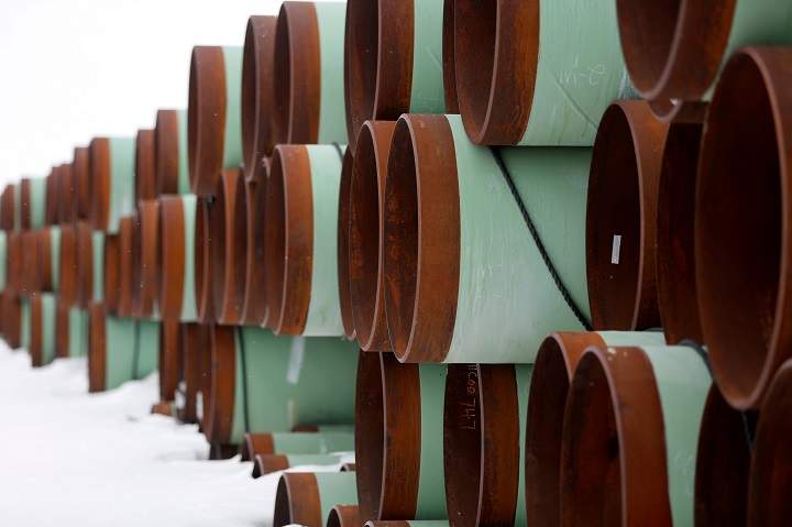 FILE PHOTO: A depot used to store pipes for Transcanada Corp's planned Keystone XL oil pipeline is seen in Gascoyne, North Dakota, January 25, 2017.  