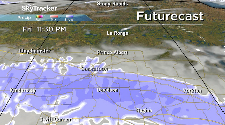 Snow will fall heavily at times in the Saskatoon area Friday night into Saturday morning.