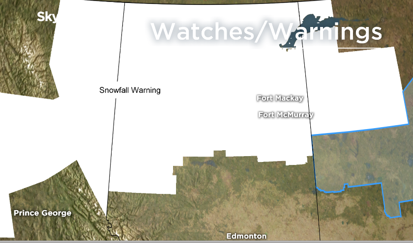 A map of Alberta showing weather warnings and watches on Nov. 26, 2017. (Global News)