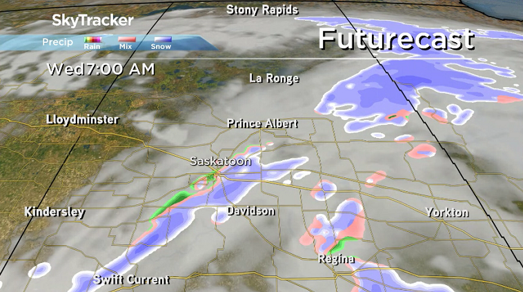 There is a chance of flurries and risk of mixed precipitation early Wednesday morning in the Saskatoon area.