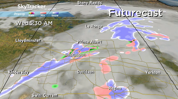 There is a risk of freezing rain overnight and into the early morning hours on Wednesday in Saskatoon.