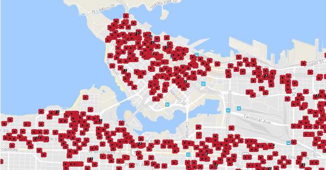 Our Vancouver map shows just over 1,400 homes in the city, for the First World War only. The map shows the limits of early 20th-century Vancouver.