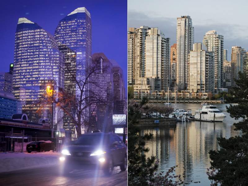 Calgary, at left. Vancouver, at right.