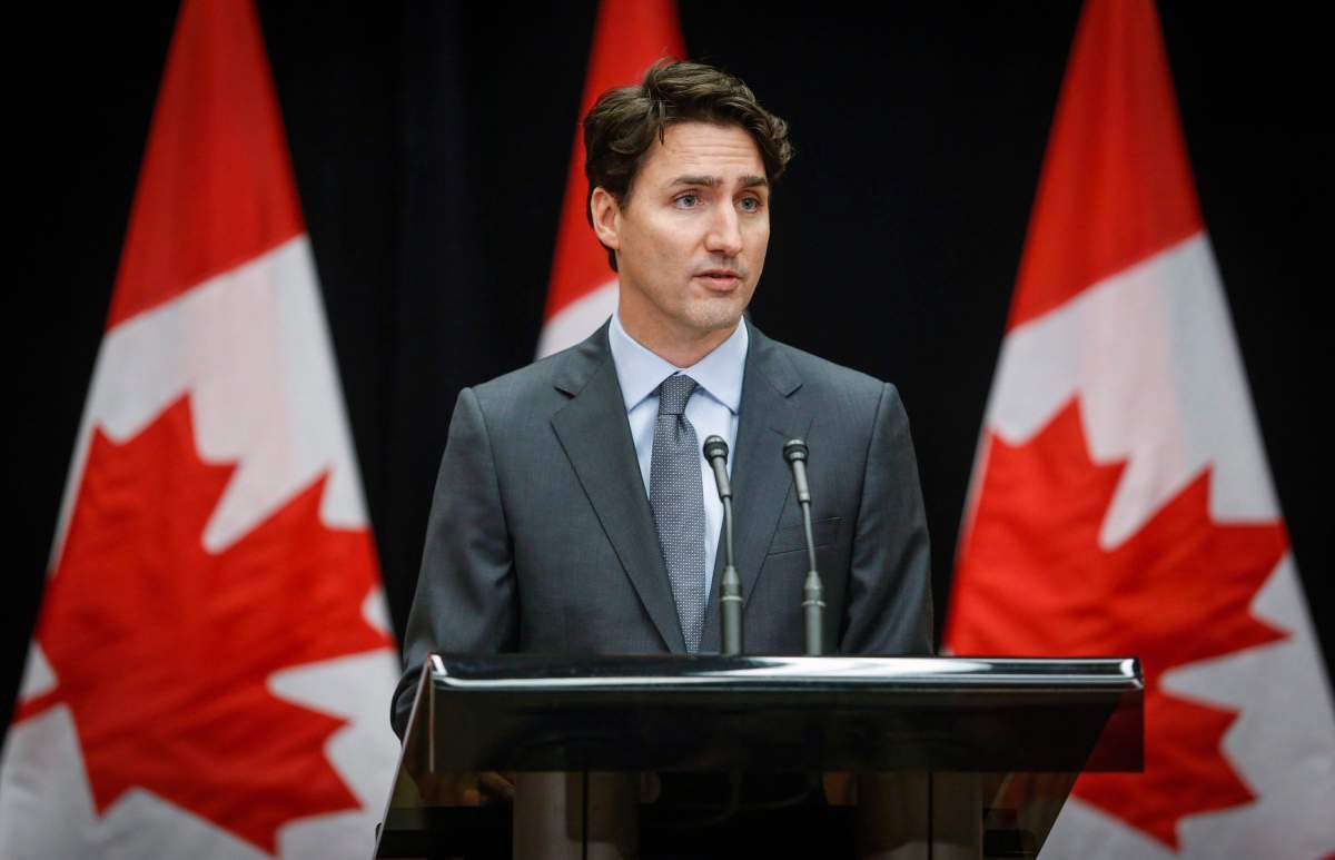 Prime Minister Justin Trudeau delivers a statement about the death of John Ridsdel, kidnapped and murdered by Abu Sayyaf in the Philippines, in Kananaskis, Alta., April 25, 2016. THE CANADIAN PRESS/Jeff McIntosh