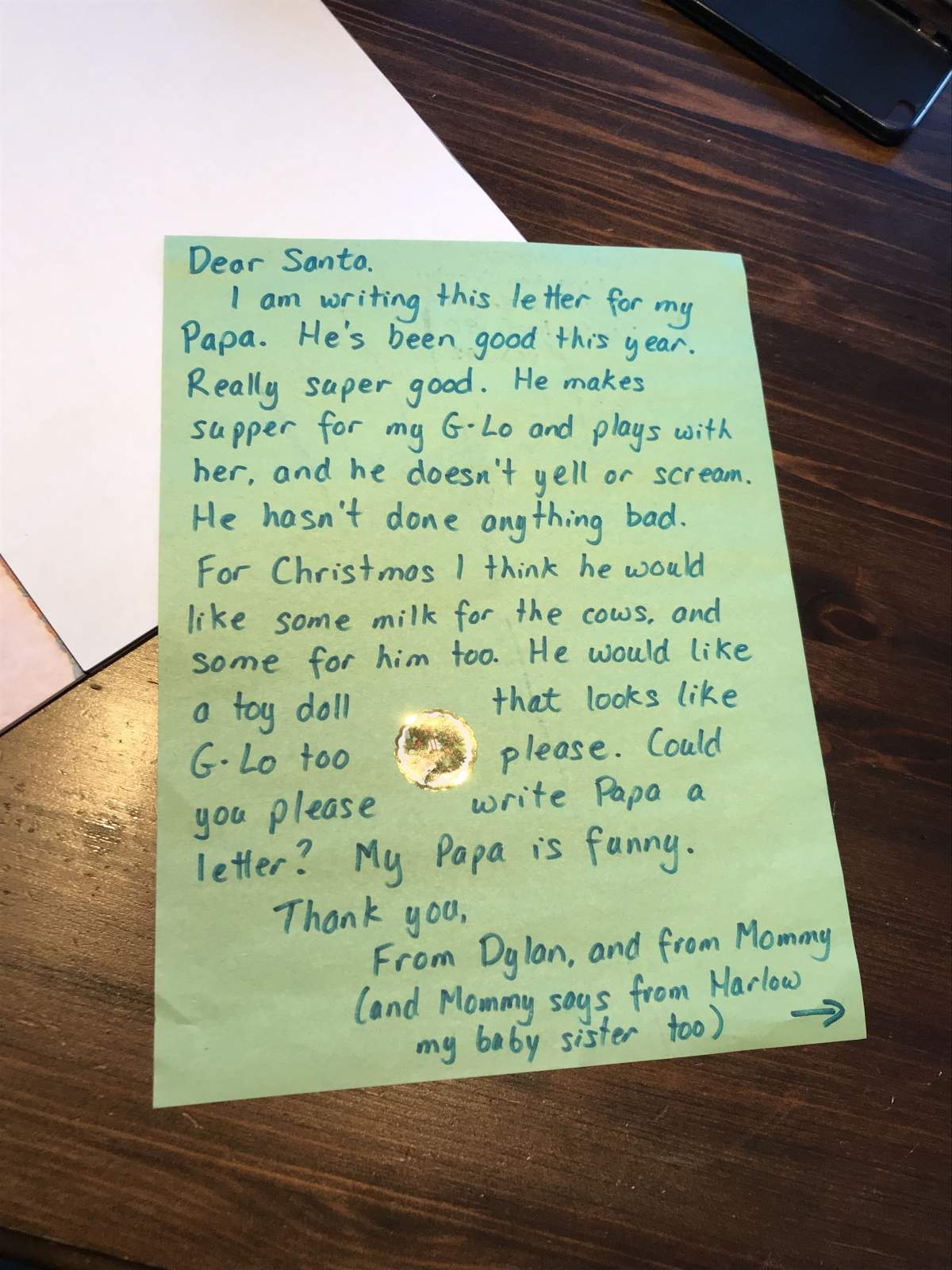 Our letters to Papa and G-Lo – aka Grandpa and Gramma.