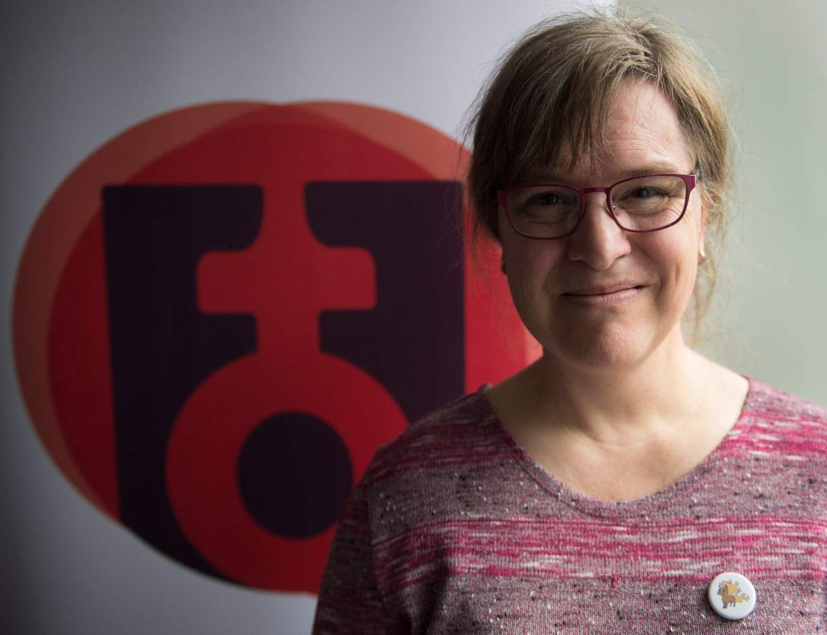 New President of the Federation des femmes du Quebec (FFQ) Gabrielle Bouchard is seen in her office, Tuesday, December 5, 2017 in Montreal. Bouchard is the first trans woman to lead Quebec's main woman's rights organization.