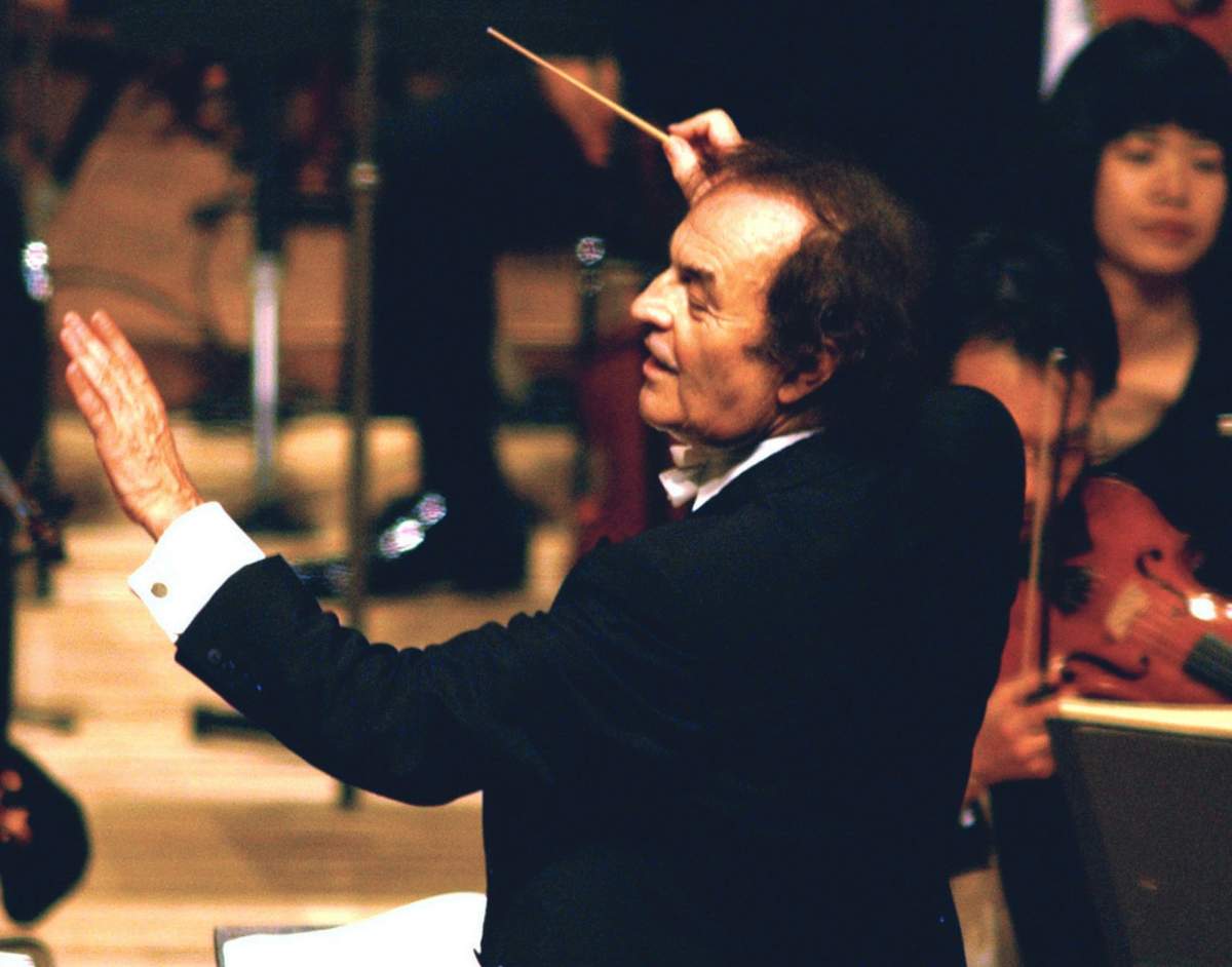 In this June 19, 2003 file photo, conductor Charles Dutoit performs with NHK Symphony Orchestra in Tokyo, Japan. Four women have accused Dutoit of sexual misconduct that allegedly occurred on the sidelines of rehearsals or performances with some of America’s great orchestras. The 81-year-old is the artistic director and principal conductor at London’s Royal Philharmonic Orchestra.