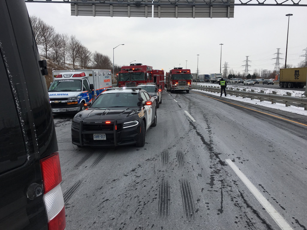 Collision on Highway 403 and Mavis Road on Friday.