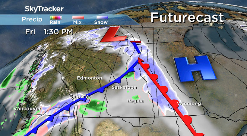 A Mackenzie low pressure system sweeping through Friday will bring in a risk of freezing rain.