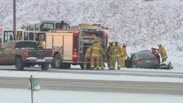 Two people were sent to hospital on Monday morning after a collision on Ring Road.