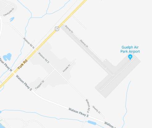 Location of Guelph Airstrip near York Road and Watson Road