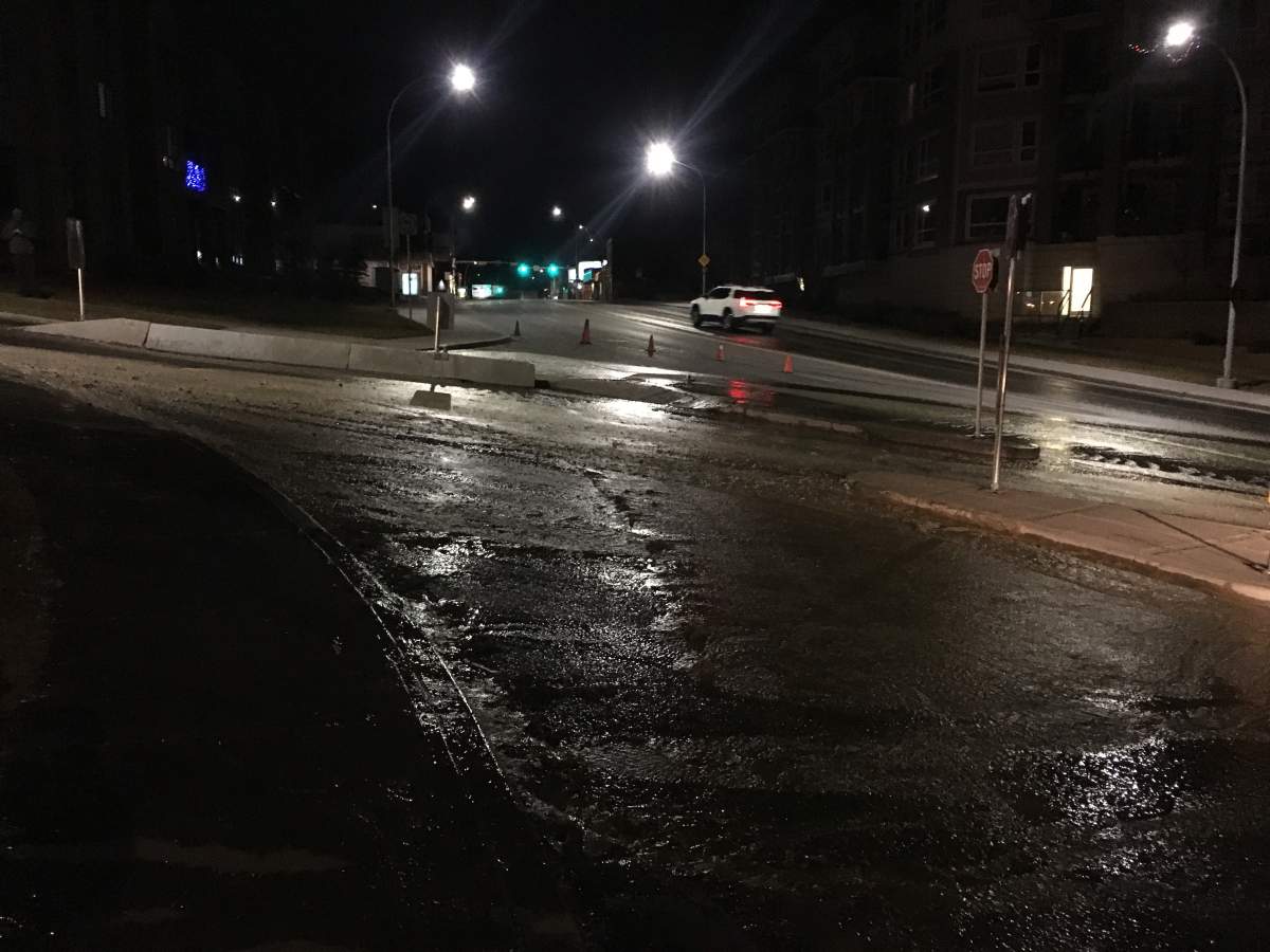 A water main break on 5 Avenue Northeast and Edmonton Trail near downtown Calgary. December 12, 2017.
