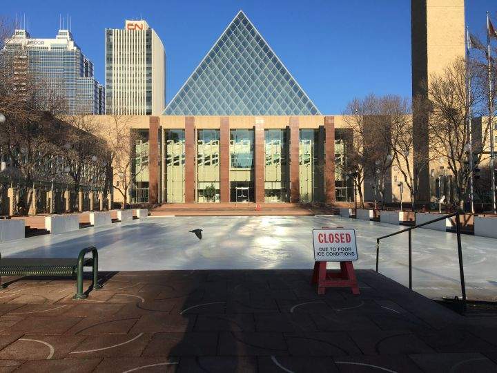The Edmonton City Hall wading pool during the winter.