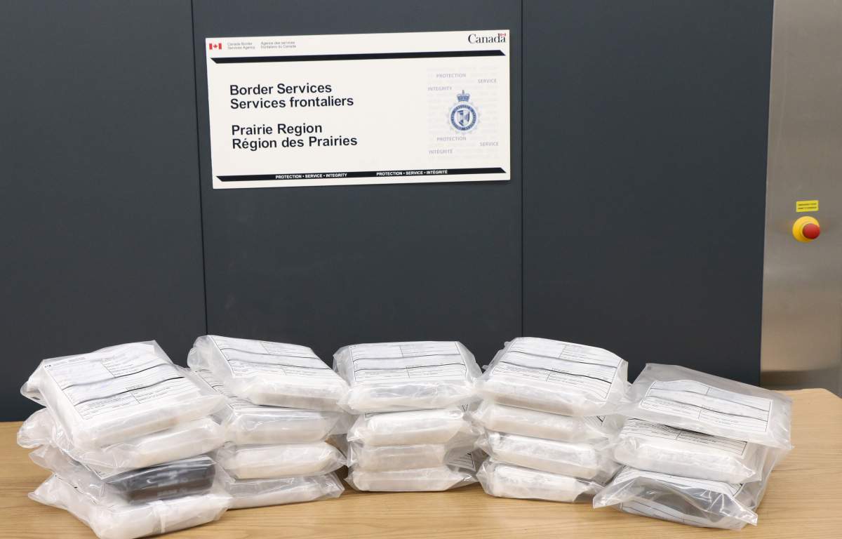 21 kg of suspected cocaine seized by CBSA officers in Coutts, Alta. on Dec. 17, 2017.