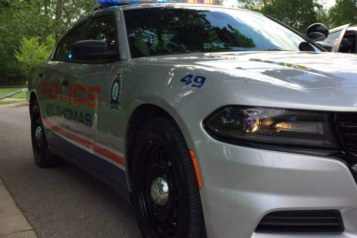 St. Thomas police say they're searching for two suspects after rock were thrown from a rail bridge down onto Hwy. 3 Monday night.