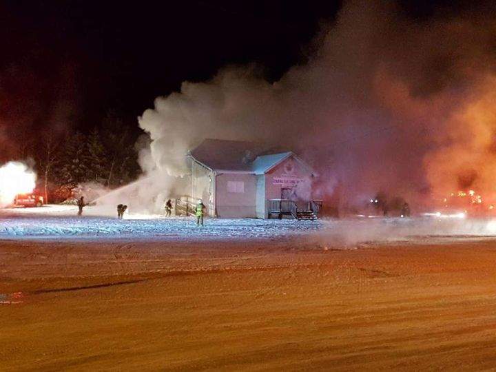 The Elks Lodge in Leslieville, Alta. was destroyed by fire Friday, Dec. 29, 2017.