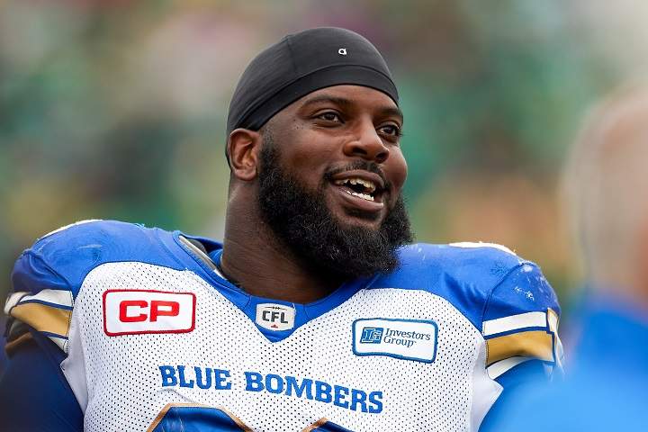 Stanley Bryant on the sideline during a CFL game between the Winnipeg Blue Bombers and Saskatchewan Roughriders at Mosaic Stadium on Sept. 4, 2016 in Regina.