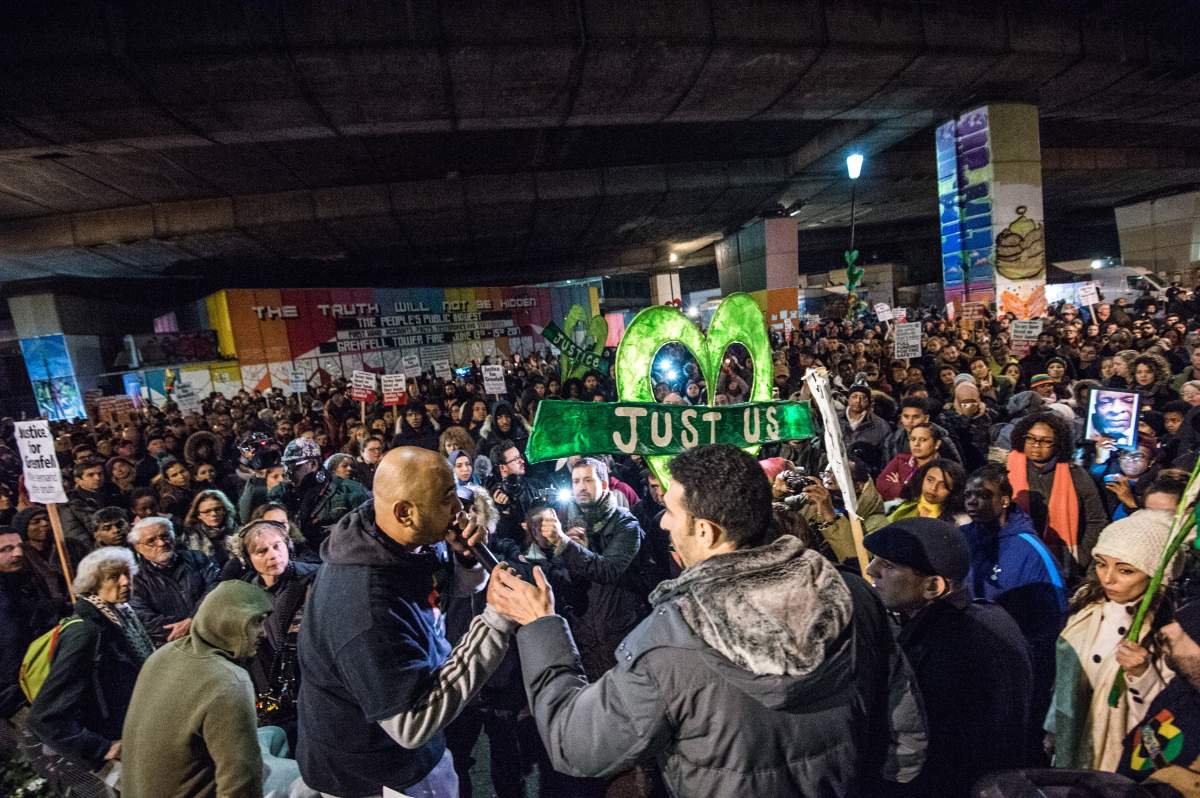 A general view of the crowd during the monthly silent march for the Grenfell Tower fire victims. (Photo by Brais G Rouco/SOPA Images/LightRocket via Getty Images)