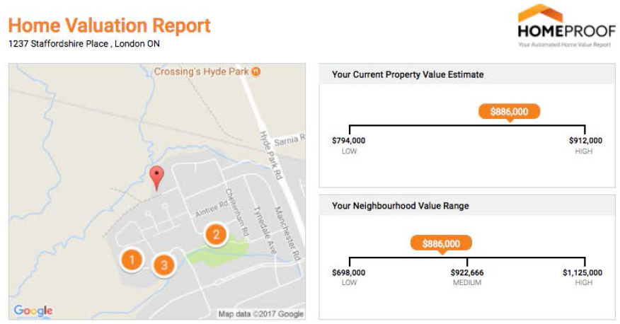 This photo shows the upper section of a sample HomeProof report.