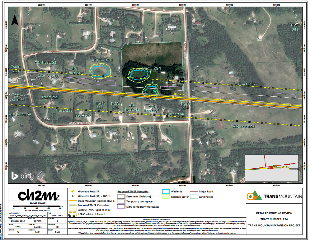 Trans Mountain’s detailed routing view through Keelan Petterson’s property.