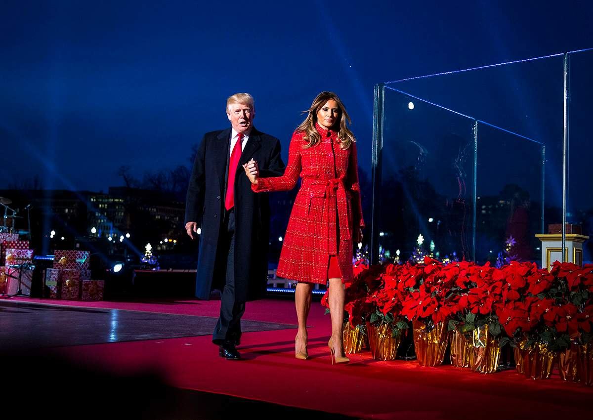 Donald Trump and Melania Trump participate in the 95th annual national Christmas tree lighting ceremony held by the National Park Service on the Ellipse near the White House on November 30, 2017 in Washington, D.C. 