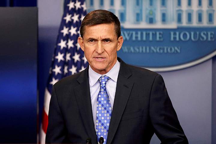 Then-White House National Security Advisor Michael Flynn speaks at the White House in Washington, Feb. 1, 2017.