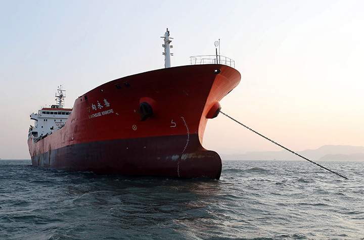 The Lighthouse Winmore, a Hong Kong-flagged ship, is seen in waters off Yeosu, South Korea, Friday, Dec. 29, 2017. 