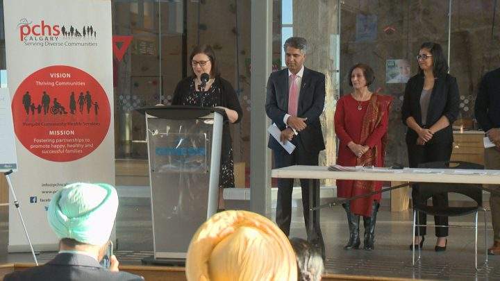 Brandy Payne, Alberta's associate health minister, announces a funding grant for Punjabi Community Health Services in Calgary.