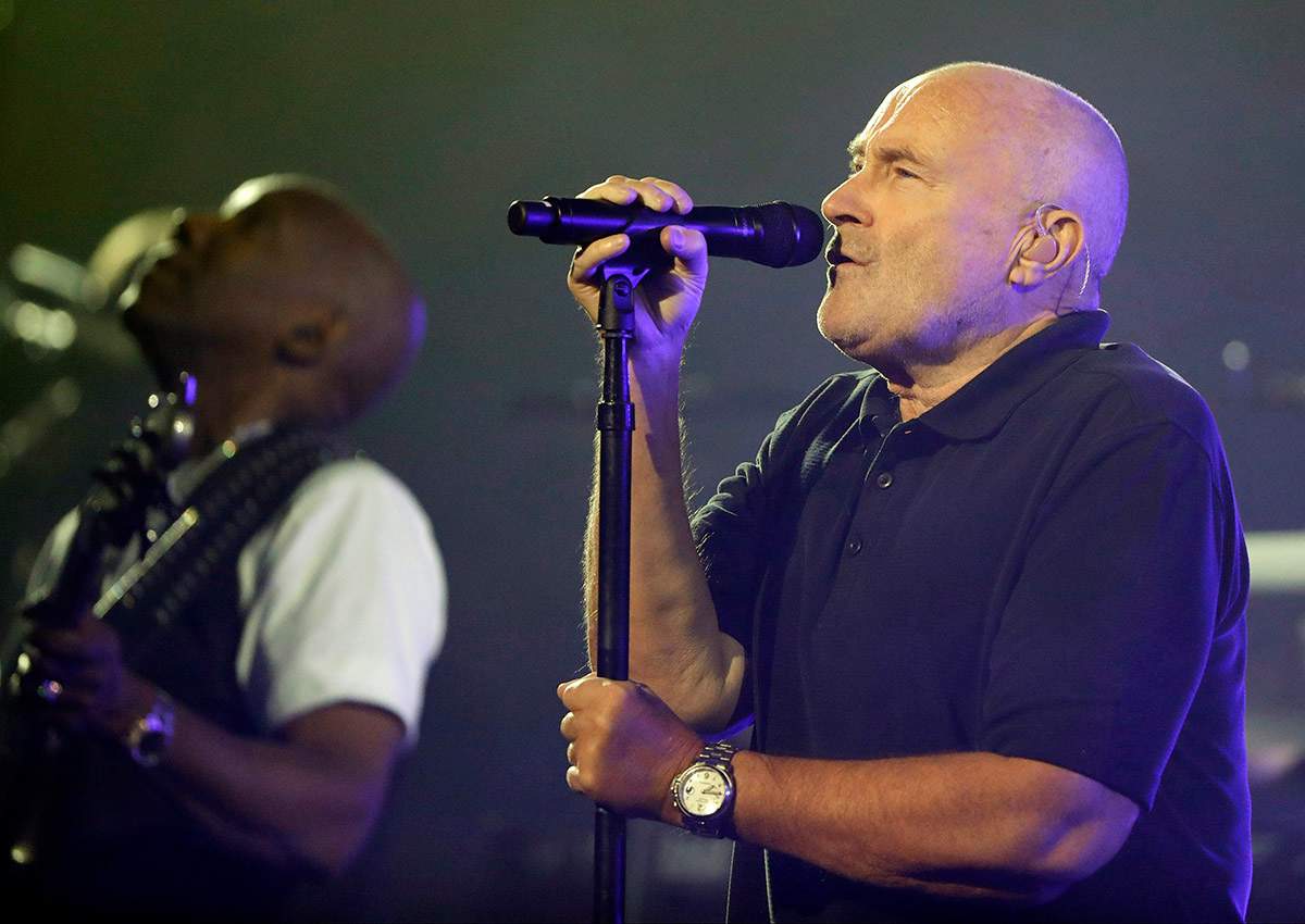 This is a Monday, Aug. 29, 2016, file photo of Phil Collins performs during the opening ceremony for the U.S. Open tennis tournament. 