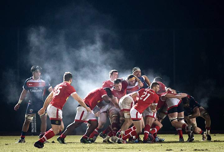 Steam rises as Canada’s Gordon McRorie passes the ball during the second half of an Americas Rugby Championship test against the United States in Burnaby, B.C., on Saturday February 18, 2017.